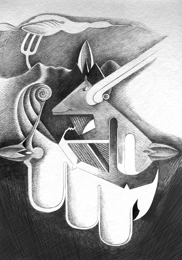 Sphinx - pencil, ink