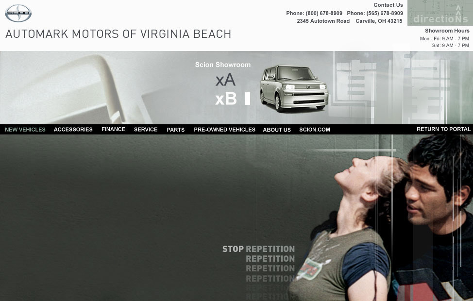 Scion OEM automotive site template design - web 1.0