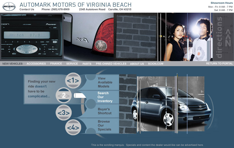 Sonic Automotive Dealer group homepage design and Flash applicaton - web 1.0